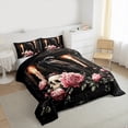 thumbnail image 3 of Homewish Crow Skull Pattern Full Size Comforter Sets,Gothic Theme Bedding Comforter Set,Pink Flower Floral Bedding Sets For Men Women,Ultra Soft Home Decor Reversible,3 Pieces, 3 of 8