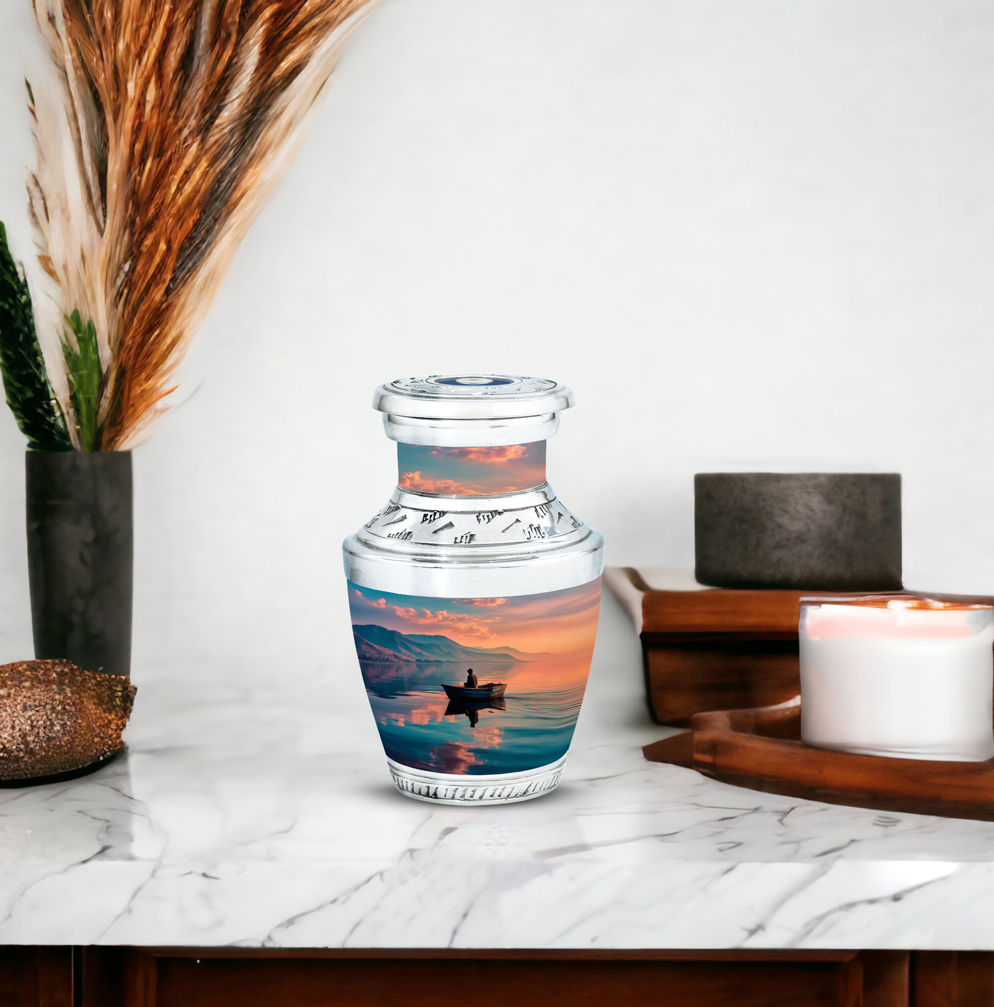 MUKTIVE Fishing Alone Cremation Urns for Human Ashes Adult Female Keepsake - River, Mountains Small Burial Urn for Adult Human Ashes - Handcrafted Cremains Containers - Remembrance Gift (3 Inch)
