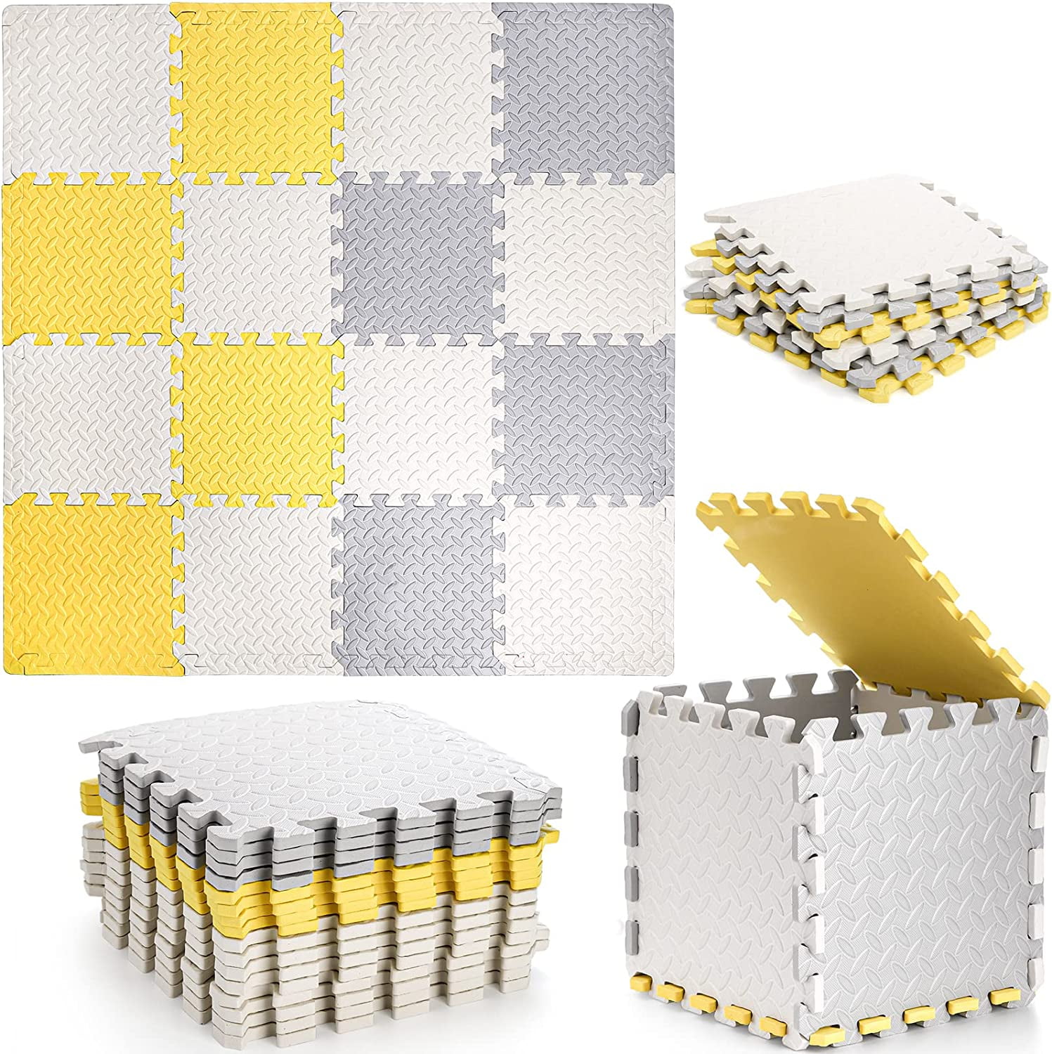 16 Pieces Nonslip Interlocking Foam Tiles Puzzle Floor Mats with Border