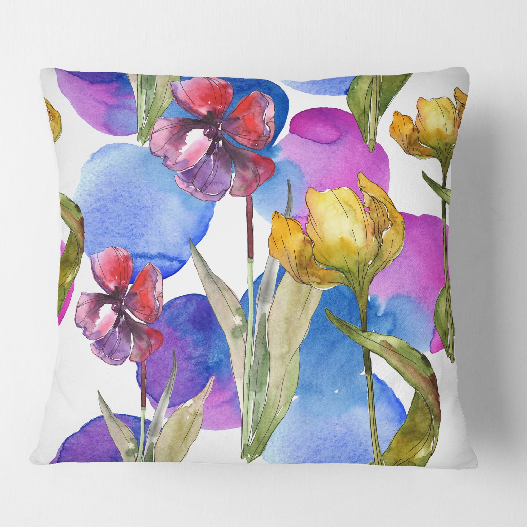 Designart Retro Tulips in Purple' Mid-Century Modern Throw Pillow - 18x18