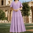 thumbnail image 7 of Tqcoqu Women's Casual Summer Dress V Neck Short Sleeve Flowy Stretchy Comfort Fit for Daily Wear Work Midi Dresses,Purple,Women's S-XXL, 7 of 7