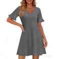 thumbnail image 5 of Summer Casual Dresses for Women A Line Sun Dress Ruffle Short Sleeve V Neck Tshirt Dress with Pockets Gray XL, 5 of 6