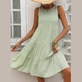 thumbnail image 6 of Woman Summer Beach Sundress Solid Color Round Neck Lattice Hollowing Layering Comfort Fit Casual Dress Dress for Women Summer, 6 of 9