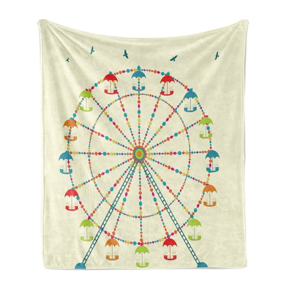 Ferris Wheel Soft Flannel Fleece Throw Blanket, Weekend Enjoyment Concept Ferris Wheel Image Ornamented Colorful Structure, Cozy Plush for Indoor and Outdoor Use, 60" x 80", Multicolor, by Ambesonne