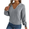 thumbnail image 2 of FAKKDUK Women's 2023 Fall Knit Pullover Sweater Elegant Long Lantern Sleeve V Neck Womens Pullover Blouse T-Shirt Women Knit Sweater Slim Fit Solid Basic Casual Tee Tops, S&Gray, 2 of 8