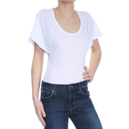 FREE PEOPLE Womens White Ruffled Flutter Sleeve Scoop Neck Top Size: XS