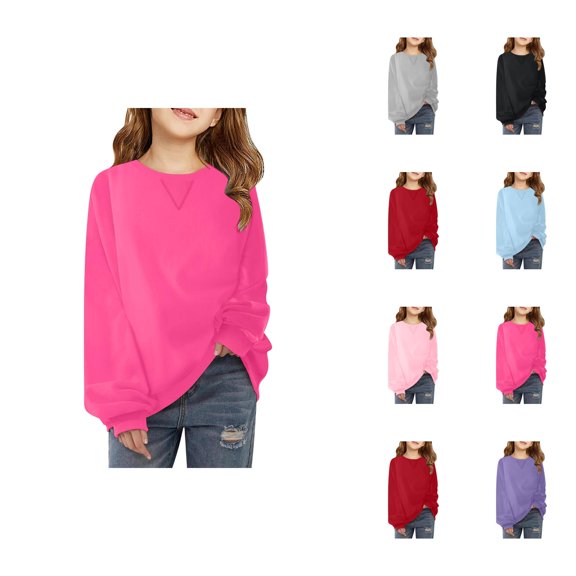 Girls Oversized Sweatshirts Crewneck Long Sleeve Loose Plain Basic Sweatshirt Kids Pullover Tops