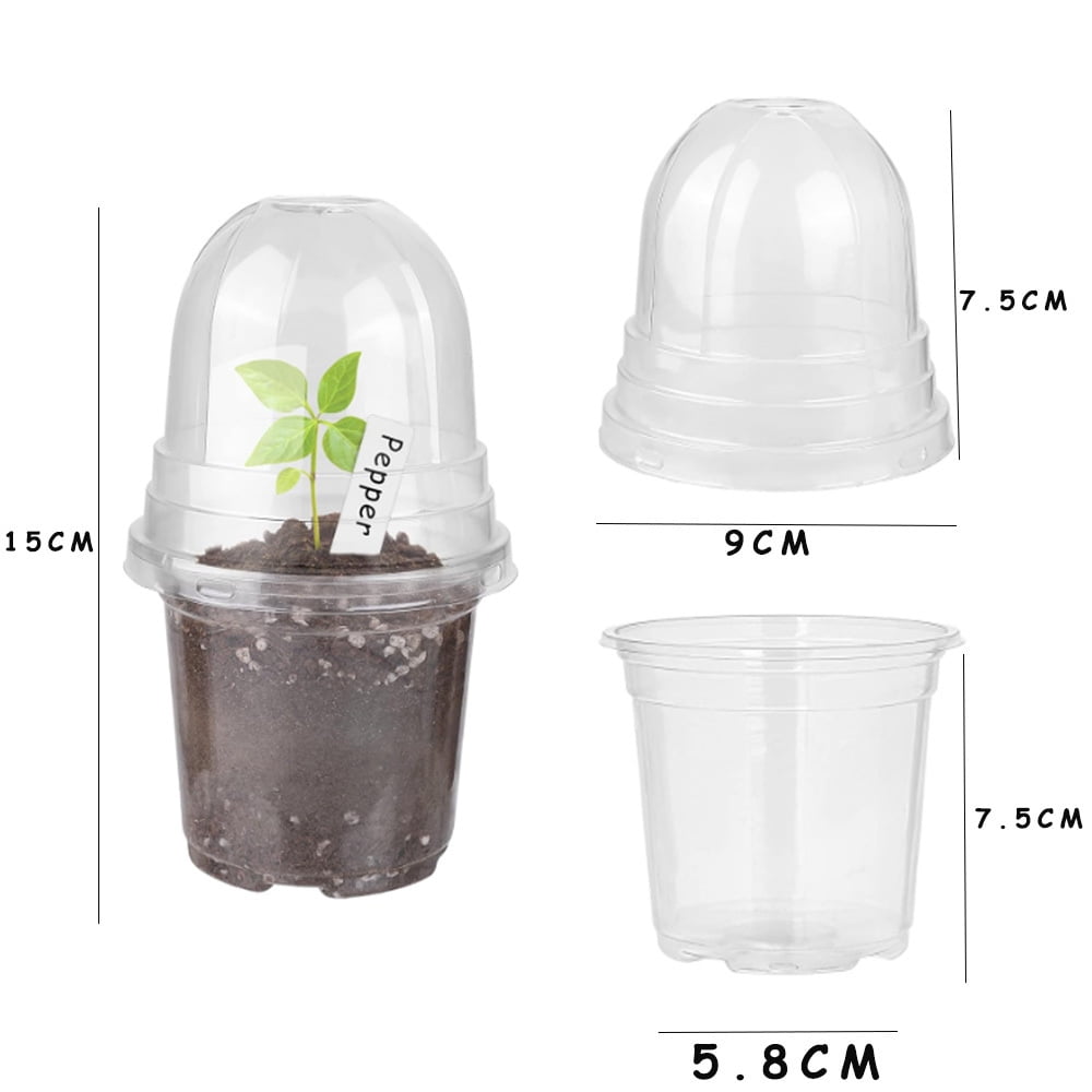 10 Packs 3.5 Inch Plant Nursery Pots with Humidity Dome Plastic Planters Gardening Flower Plant Pots Seed Starting Pots for Seedling Indoor Outdoor Garden