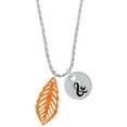 thumbnail image 1 of Delight Jewelry Acrylic Medium Leaf Pearly Orange Silvertone Script Initial Disc - & - Charm Necklace, 20"+3", 1 of 4