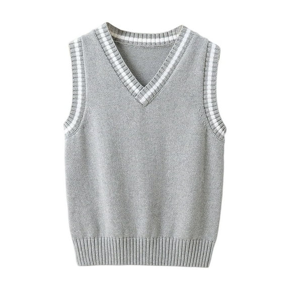 CCRFTGI Boy Girls Sweater Vest for Size 4-12 Casual Knit Vest Comfort Uniform Vest Regular Fit Winter Pullover Top Gray 11-12Y