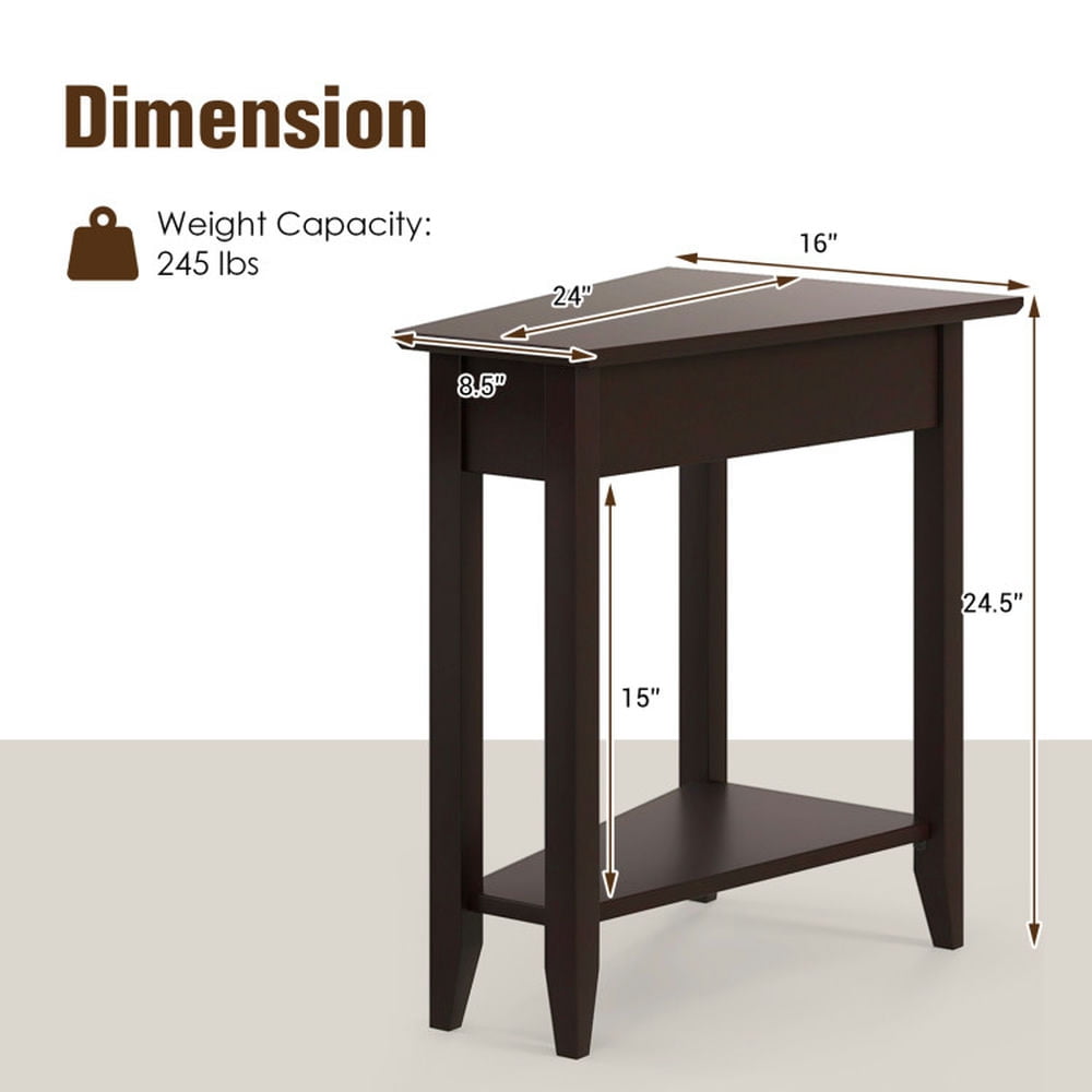 Finihen End Table, 2-Tier Wedge Narrow End Table with Storage Shelf and Solid Wood Legs, Sofa Side Table, Bed Side Table, for Living Room, Bedroom, Espresso Finihen End Table, 2-Tier Wedge Narrow End Table with Storage Shelf and Solid Wood Legs, Sofa Side Table, Bed Side Table, for Living Room, Bedroom, Espresso