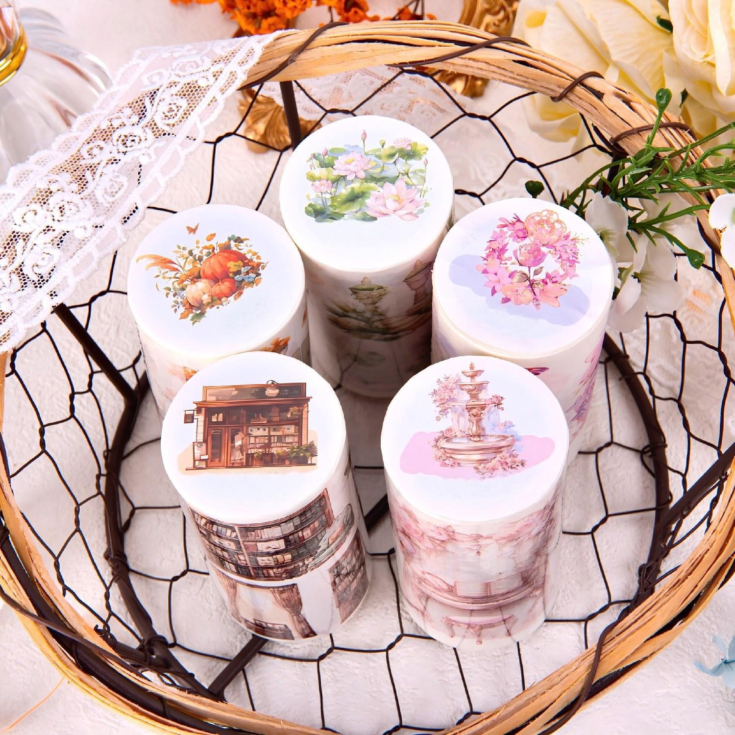 5 Rolls Washi Tape Set, Scrapbook Crafts Floral Decorative Masking Tape for Journaling Planner Card Making Album Art Teacher Classroom Supplies