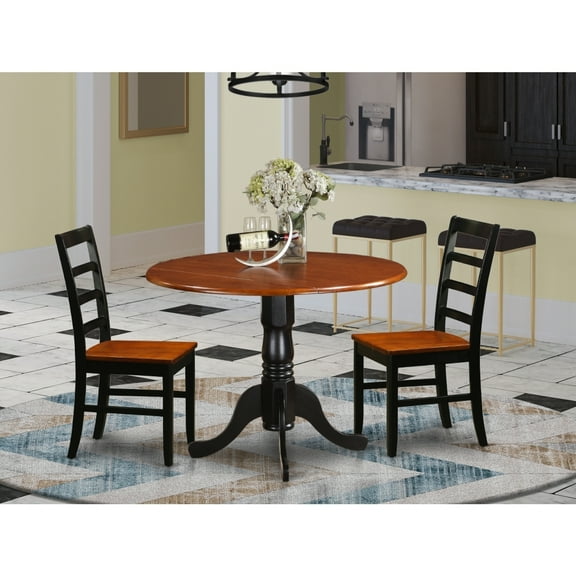 Modern Dinette Set - Round Table & 2 Chairs - Kitchen Dining Room Table Set