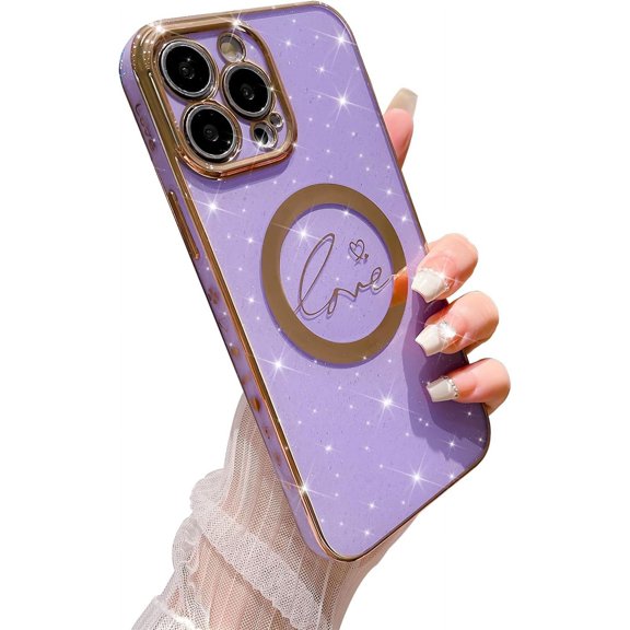 Compatible with iPhone 13 Pro Max Magnetic Case-6.7 Inch, with Leopard Print Design for Women Girls, Luxury Plating Compatible with MagSafe TPU Shockproof Protector Back Cover-Light Purple