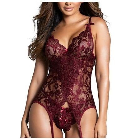 

QIIBURR Sexy Womens Lingerie Womens Fashion Lingerie Sexy Bowknot Halter Lingerie Lace Bodysuit Set Sexy Lingerie for Women
