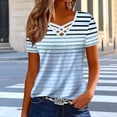 thumbnail image 3 of Karymi Womens Tops Dressy Casual Striped Short Sleeve T‑Shirt, Crisscross Cutout V‑Neck Casual Tee Top, Hollow‑Out Neckline Casual Basic Top, Versatile for Daily Outings Short Sleeve Shirts for Women, 3 of 5