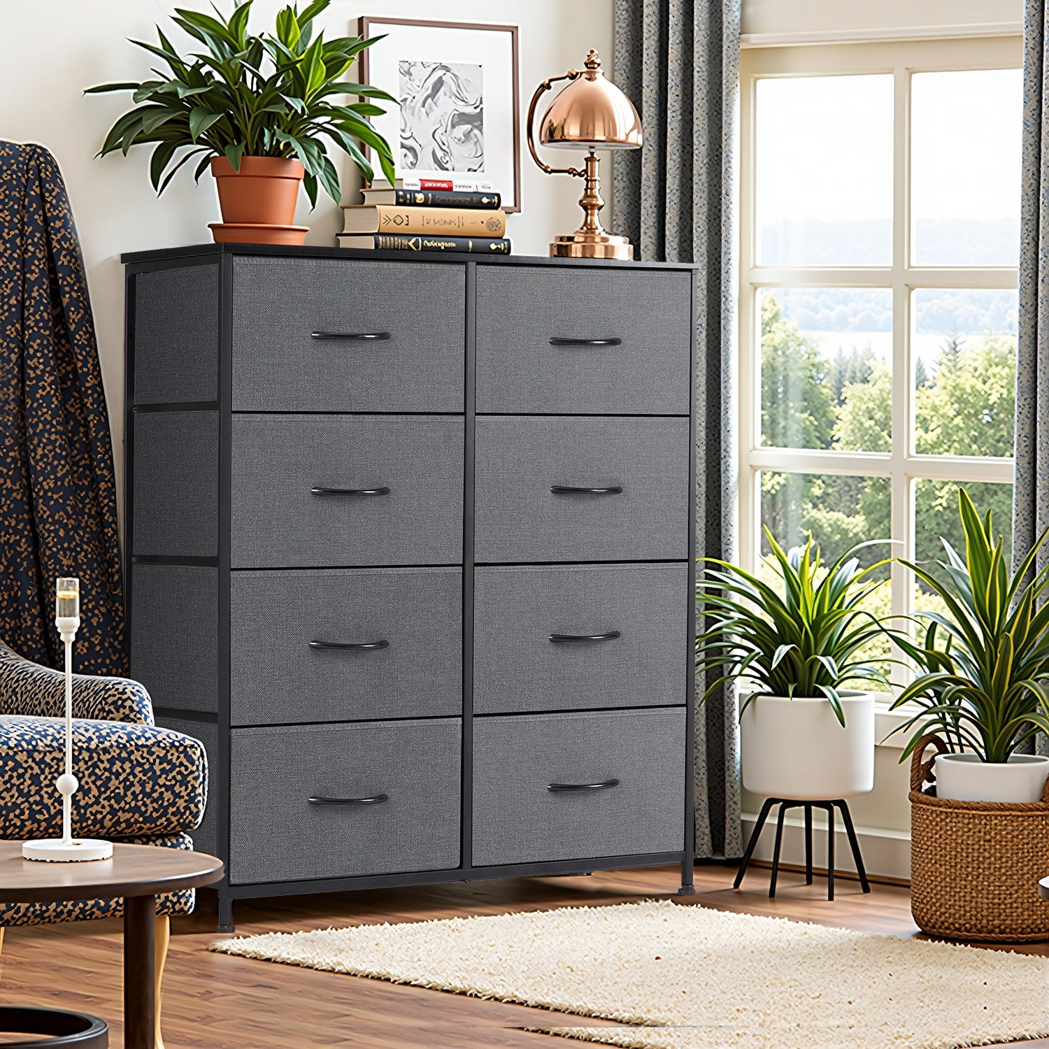 Simenmax 8 Drawer Dresser for Bedroom Fabric Dresser Chest of Closets Storage Units Organizer Tower Wooden Top Shelf for Bedroom, Hallway, Entryway, Closet,Gray