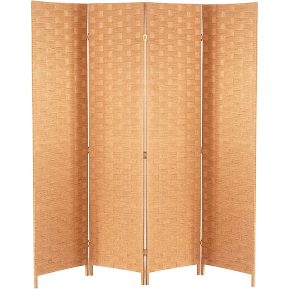 FDW Room Divider 6FT Wall Divider Wood Screen 4 Panels Wood Mesh Hand-Woven Design Room Screen Divider Indoor Folding Portable Partition Screen,Black