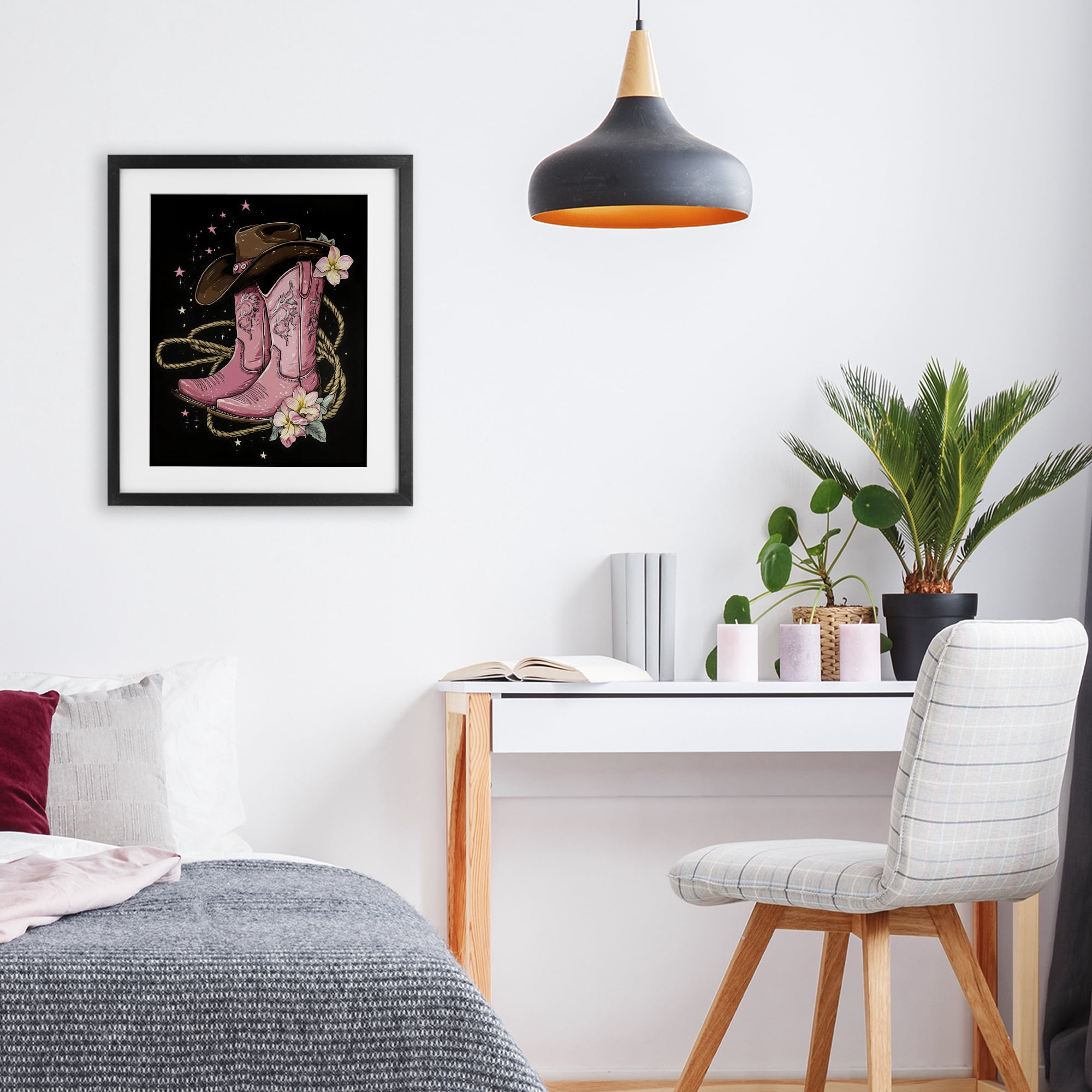 Stupell Industries Western Chic Pink Boots Black Framed Print Under Glass, design by Creative Studio