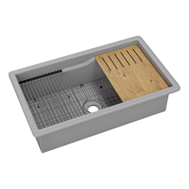 Pemberly Row Grey 32" x 19" Single Bowl Fireclay Undermount/Drop In Kitchen Sink
