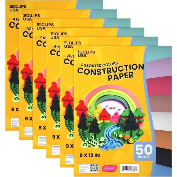 E-Clips USA 72-Sheet Construction Paper Book, Assorted Color Art Paper, 9” x 12”, 6-Pack