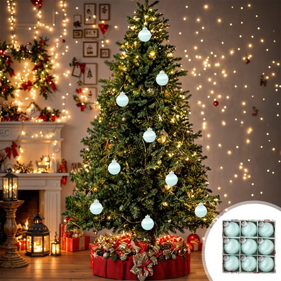 VOTRUDI 9 Pc Light Blue Shatterproof Christmas Ornaments, 3 Inch Plastic Unbreakable Christmas Ball Set for Tree Decorations