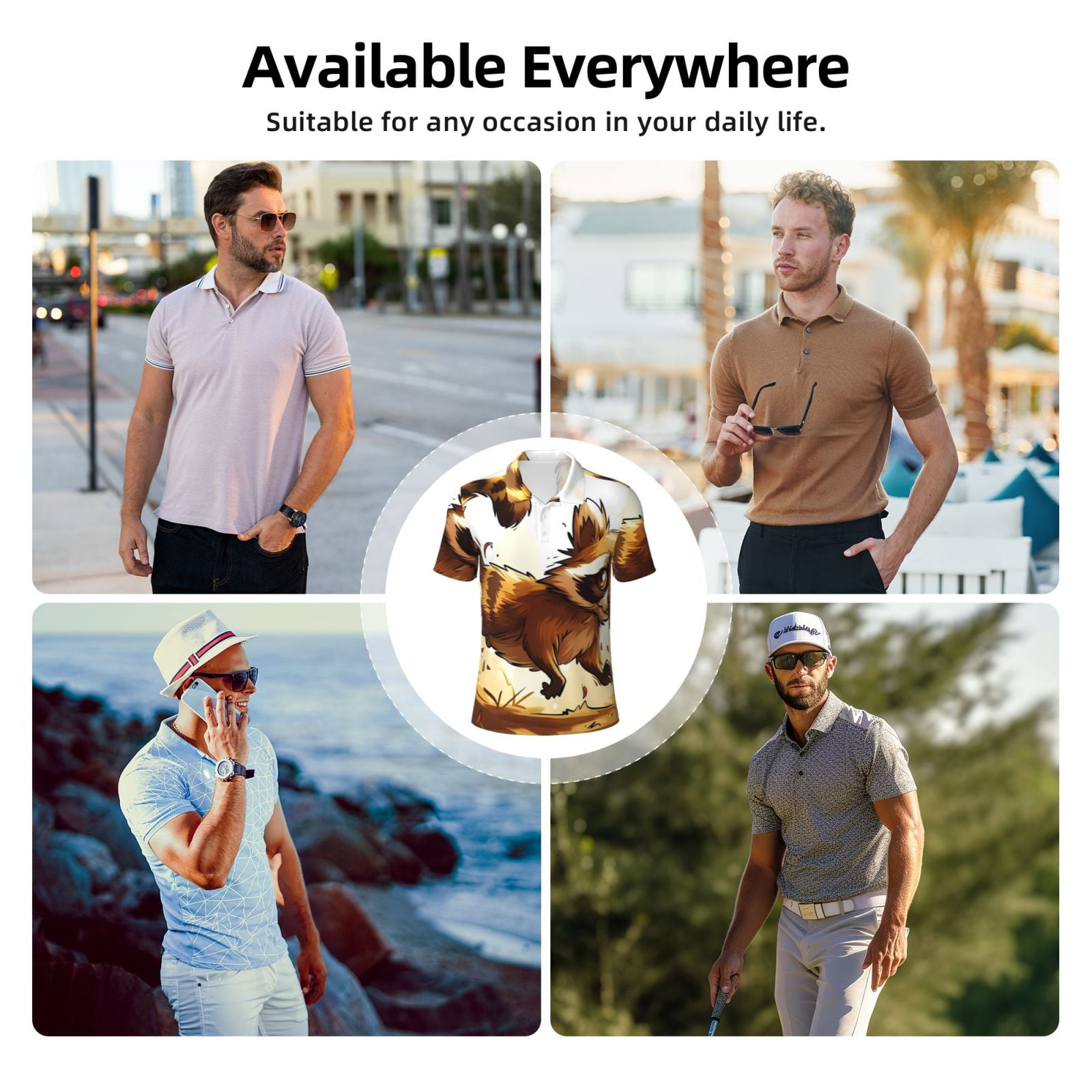 Goofa Autumn Raccoon In Forest Print Mens Polo Shirts Quick