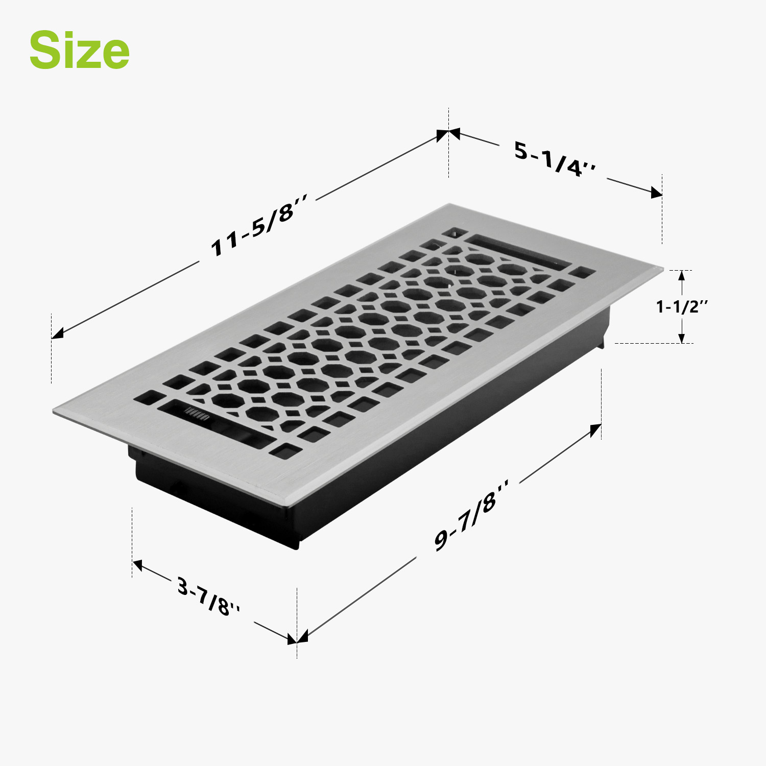 Naiture Louvered Floor Register, Honeycomb Style Stainless Steel with Damper or Lever, Duct Size 4" X 10" (Overall Size 5-1/4" X 11-5/8"), Brushed Nickel Finish