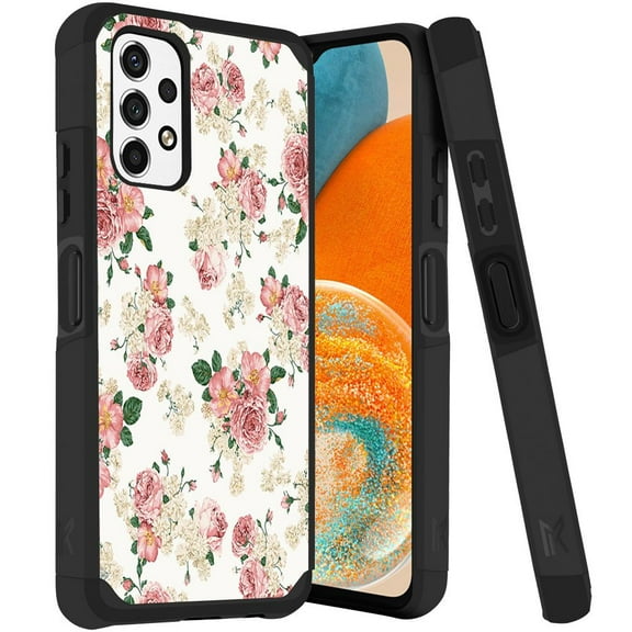 ANJ  Rugged Dual Layered Shockproof Slim Hybrid Case   Tempered Glass Cover Compatible with Samsung Galaxy A23 5G - Classic Roses 2