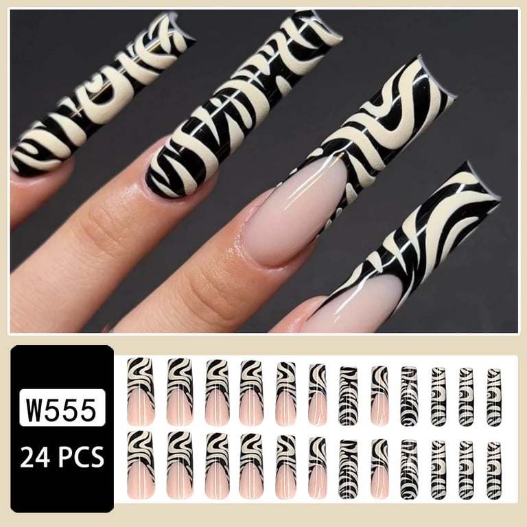 Yoyauz Coffin Pressed Nails Fake French Nails Full Coverage