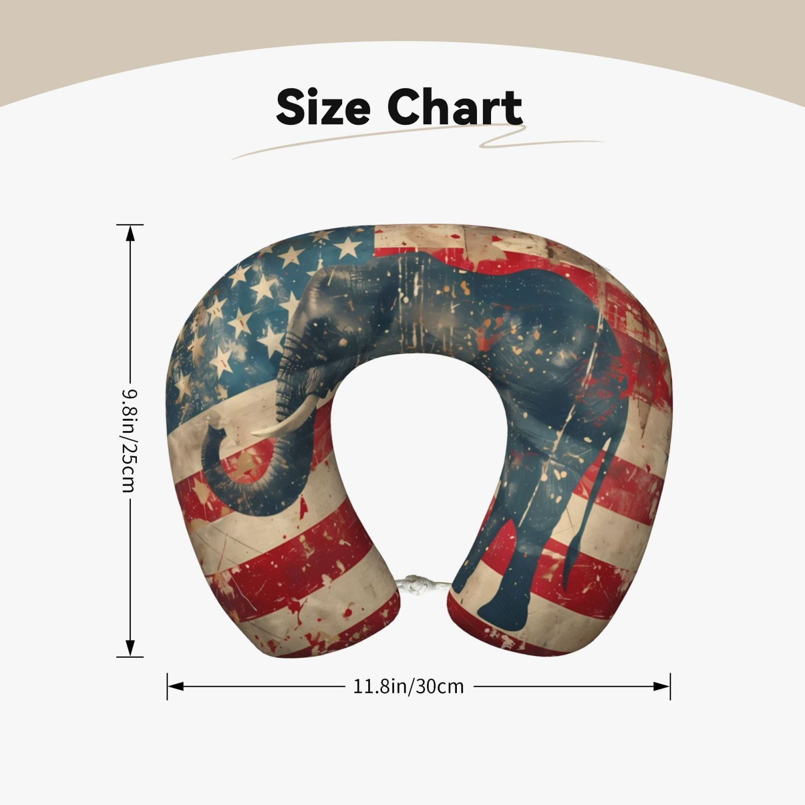 Xecao Vintage American Flag Elephant Print Memory Foam Cervical Neck Pillow Versatile U-Shaped Pillows for Home,Office,Camping,Travelling,Soft Washable Cover