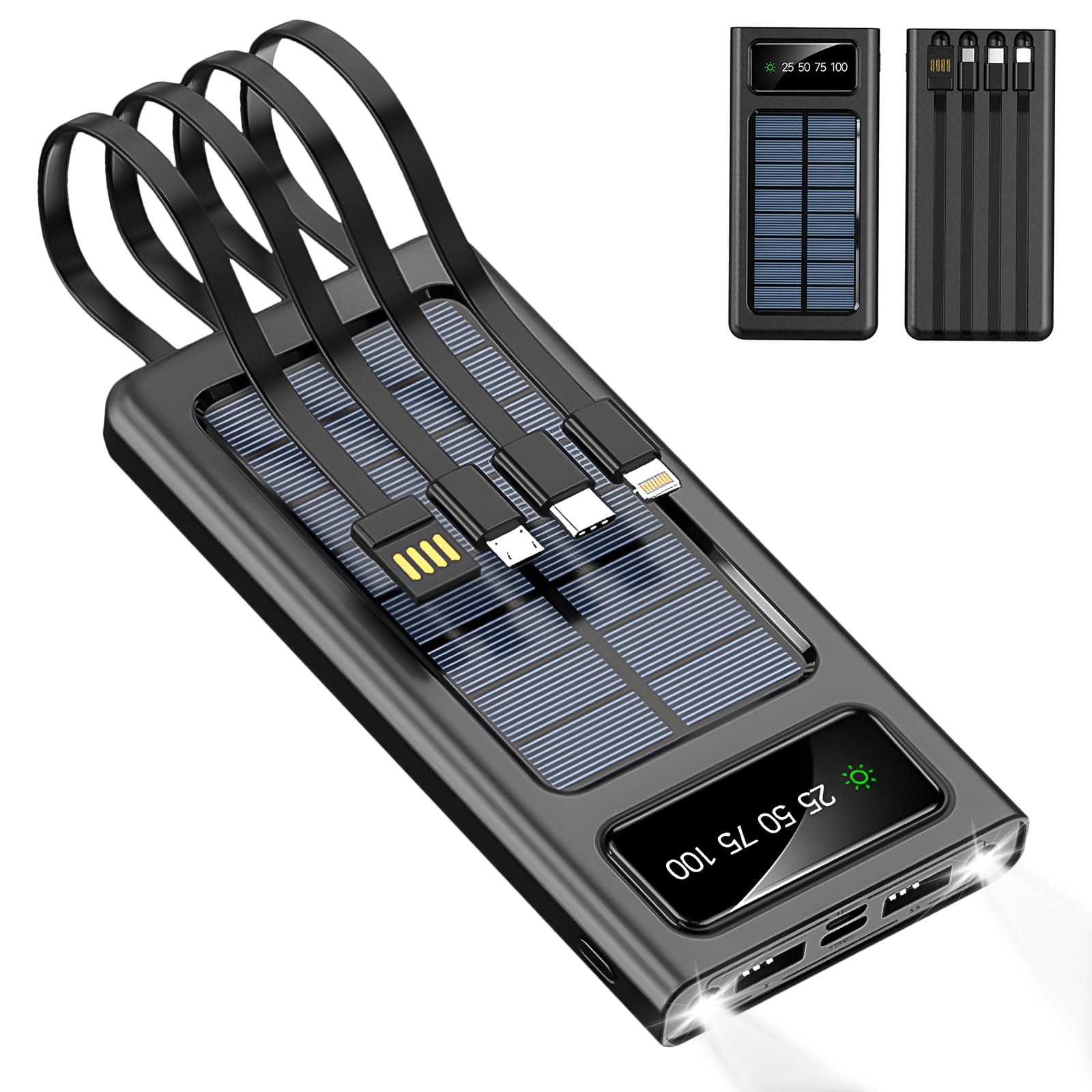 40000mAh Solar Power Bank Battery Pack with 4 Cables, DFITO Portable Solar Charger with Dual 5V USB Ports