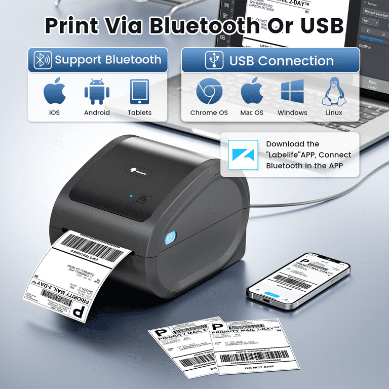 Bluetooth Thermal Label Printer 4x6 - D520BT Thermal Shipping 