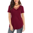 thumbnail image 3 of Askfv Womens Tops Casual V Neck Short Sleeve T-Shirt Summer Basic Blouse, 3 of 4