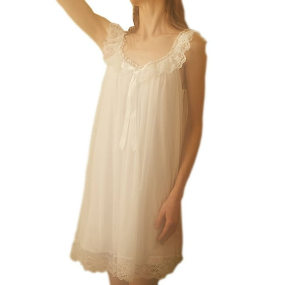 Women's Sleepwear Lace Nightdress Victorian Vintage Nightgown Loungewear Pajamas (White, x-Large)