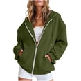 thumbnail image 2 of CQONEPT Women's Zip up Hoodie Jackets Long Puff Sleeve Fashion Jackets Drawstring Fall Winter Comfortable Sweatshirts with Pocket Army GreenL, 2 of 6