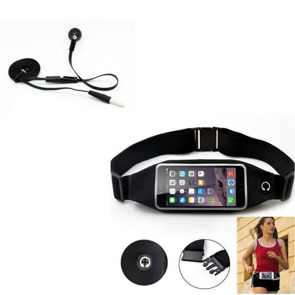 Belt Band Running Waist Bag w Wired Earphone Mono Headset for Samsung Galaxy A52 5G - Sports Gym Workout Case, Single Earbud 3.5mm Headphone O8A Compatible With Galaxy A52 5G