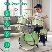 Lictin Kids Drum Set for Toddlers, Beginners Jazz Drum Set with Lights, Stool, Cymbal and Drumsticks, Educational Musical Instrument Toys Gift for Boys Girls Ages 2-6