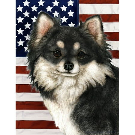 Chihuahua Longhaired Black - Best of Breed Patriotic II Garden Flags