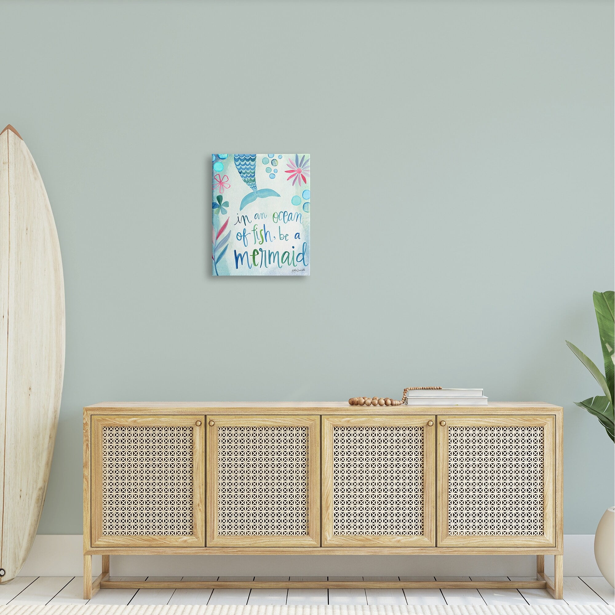 Stupell Industries Be a Mermaid Motivational Ocean Quote Flower Blossoms Graphic Art Gallery Wrapped Canvas Print Wall Art, Design by Katie Doucette