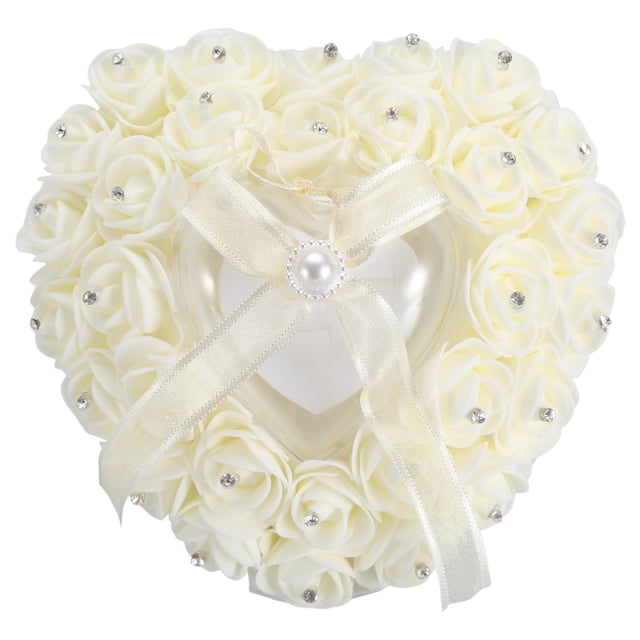 MAGT Boîte à bagues, Romantique en Forme de Coeur Anneau Cas Anneau De Mariage Oreiller Exquis Anneau Porteur pour la Fête De Mariage(Beige)