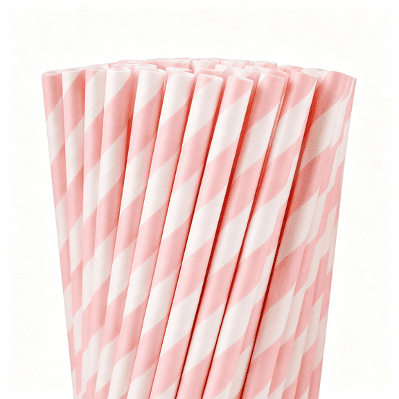 ACDANC Paper Straws,100 Count,Pink Striped,Disposable,8.26 Inches,For Drinks,Parties,Crafts Disposable Party Decor Pink Straws