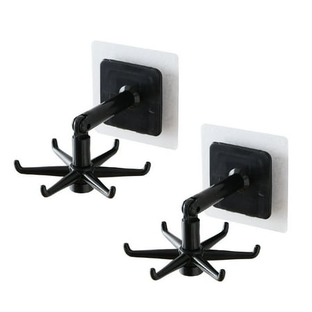 

Chok 2Pieces 360 Rotating Folding Hook Multipurpose Hanging Utensil Holder Hook 180 Degrees Vertical Flip Self Adhesive Hook Utensil Rack(Black)