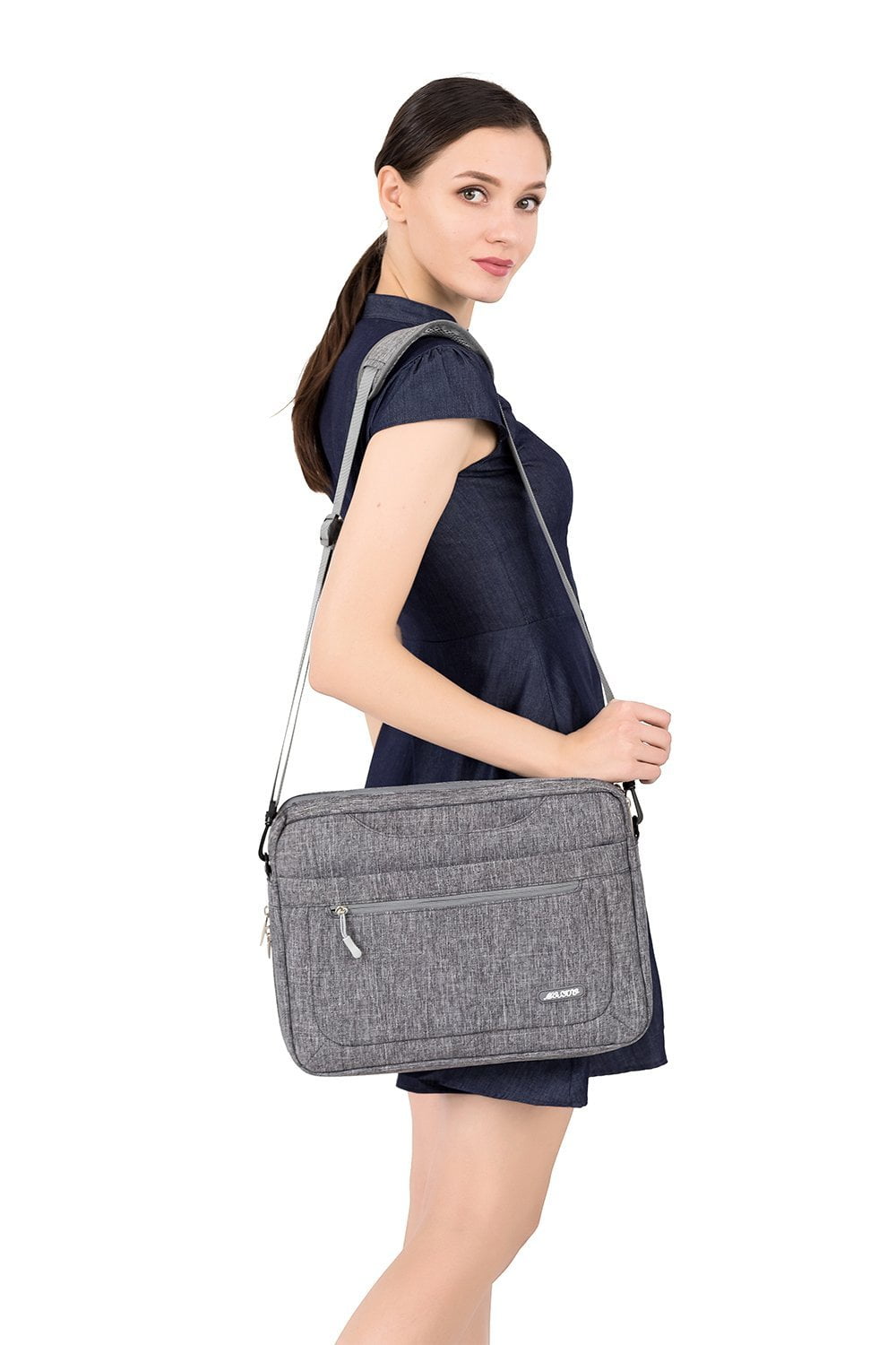 Mosiso Messenger Laptop Shoulder Bag for 15-15.6 Inch new MacBook Pro Notebook Compatible with 14 Inch Ultrabook Polyester Briefcase with Adjustable Depth at Bottom,Gray