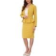 thumbnail image 4 of Conjuntos de trajes para mujeres INSPIRE CHIC, atuendos de negocios, blazer peplum sin cuello, falda lápiz formal, conjunto de 2 piezas, color amarillo, 4 of 6