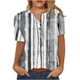 thumbnail image 2 of ICHUANYI Clearance Fashion Women Round Neck Short Sleeve Print Button Pocket Casual Tops(Gray, M) ICHUANYI WER2023081200318, 2 of 4