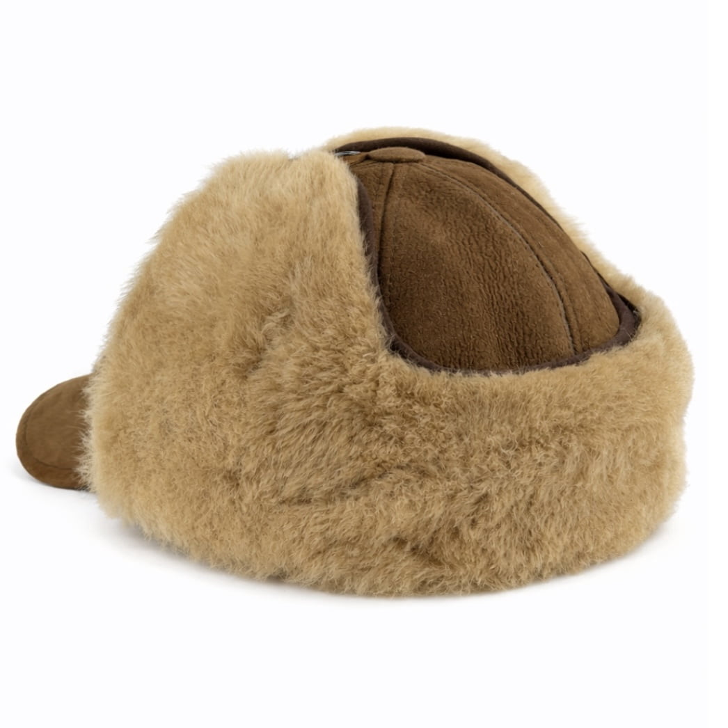 Men’s Shearling Leather Trapper Hat – Aviator Winter Cap with Genuine Sheepskin Ear Flaps | Cold Weather Leather Cap (US, Alpha, Large, Whiskey/Beige Fur)