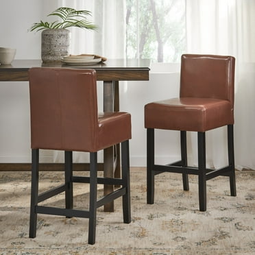 Noble House Linze Hazelnut Bonded Leather Counterstools, Set of 2