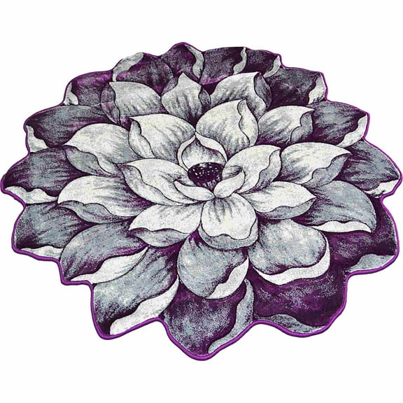 Planet Rugs Flowers Rug Design 301 5'3" x 5'3" Round Purple