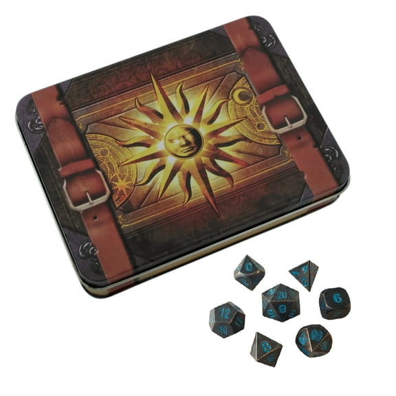 Cleric's Prayerbook with Ice King's Revenge | Gunmetal Gray with Blue Numbers Metal Dice -